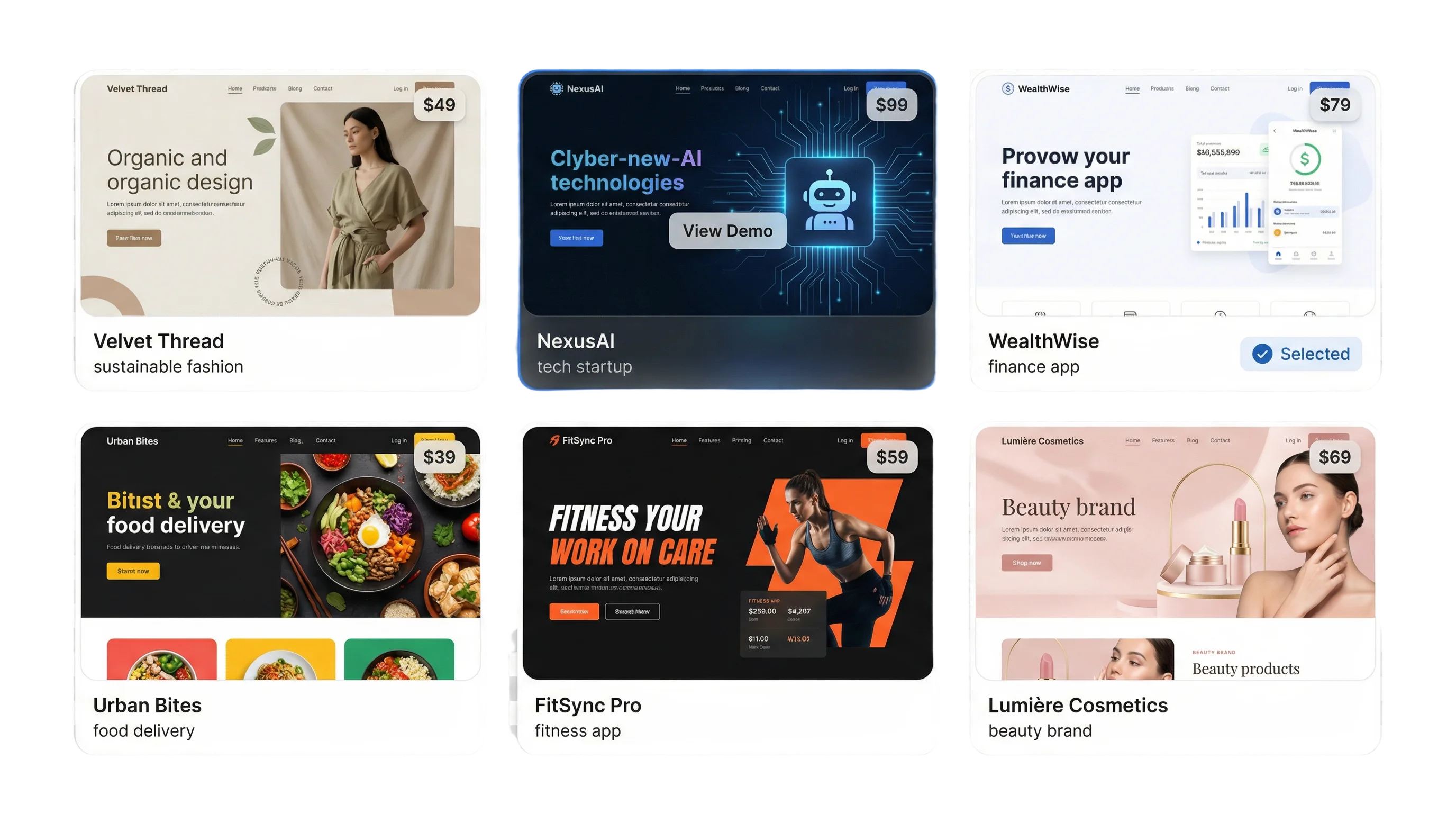 Package selection interface