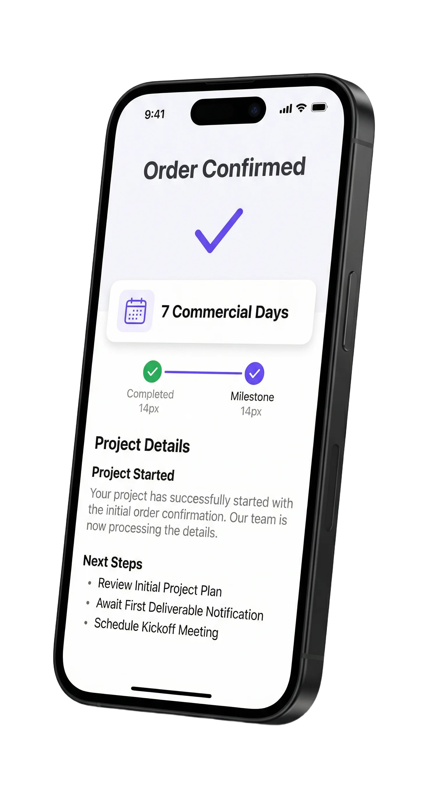 Order confirmed screen showing 7-day delivery